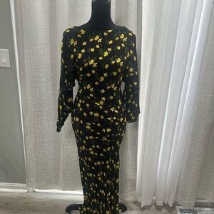 Black Floral Maxi Dress with Yellow Rose Print